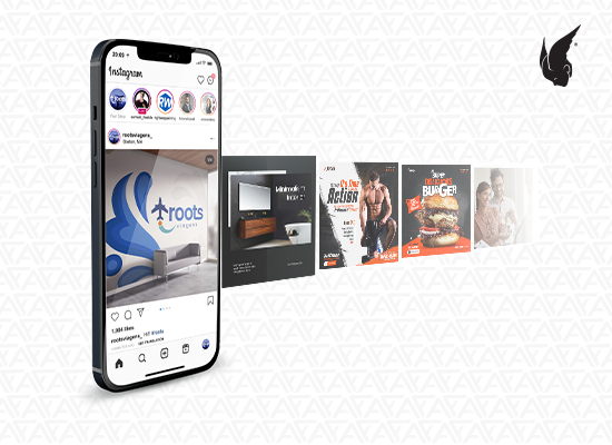 AVI portfolio visual showing social media content and brand materials